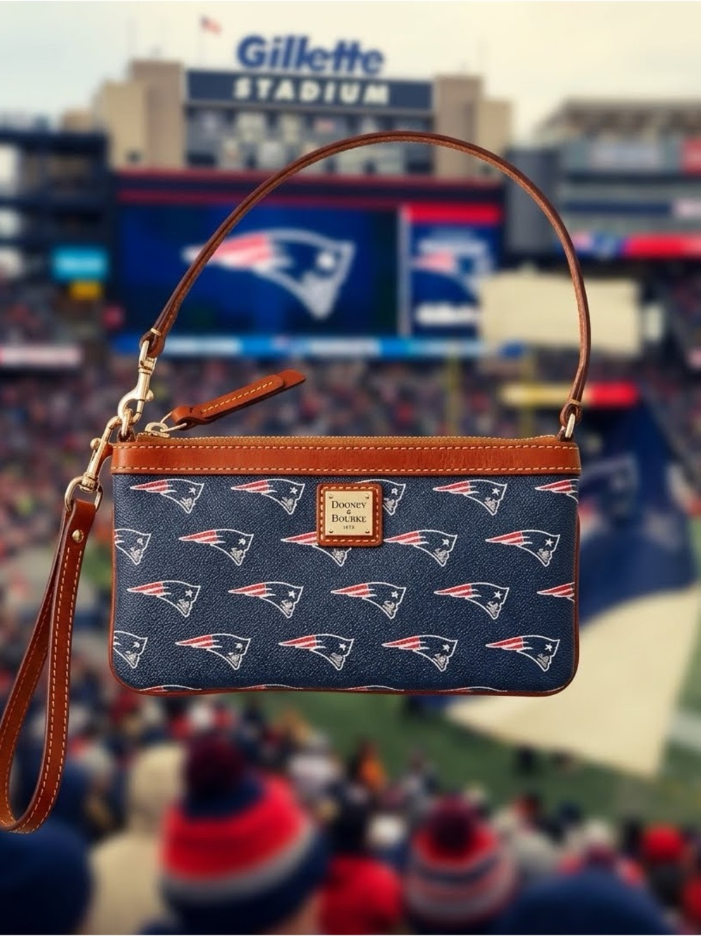 Dooney & Bourke Navy and Brown Patriots Wristlet Super Bowl